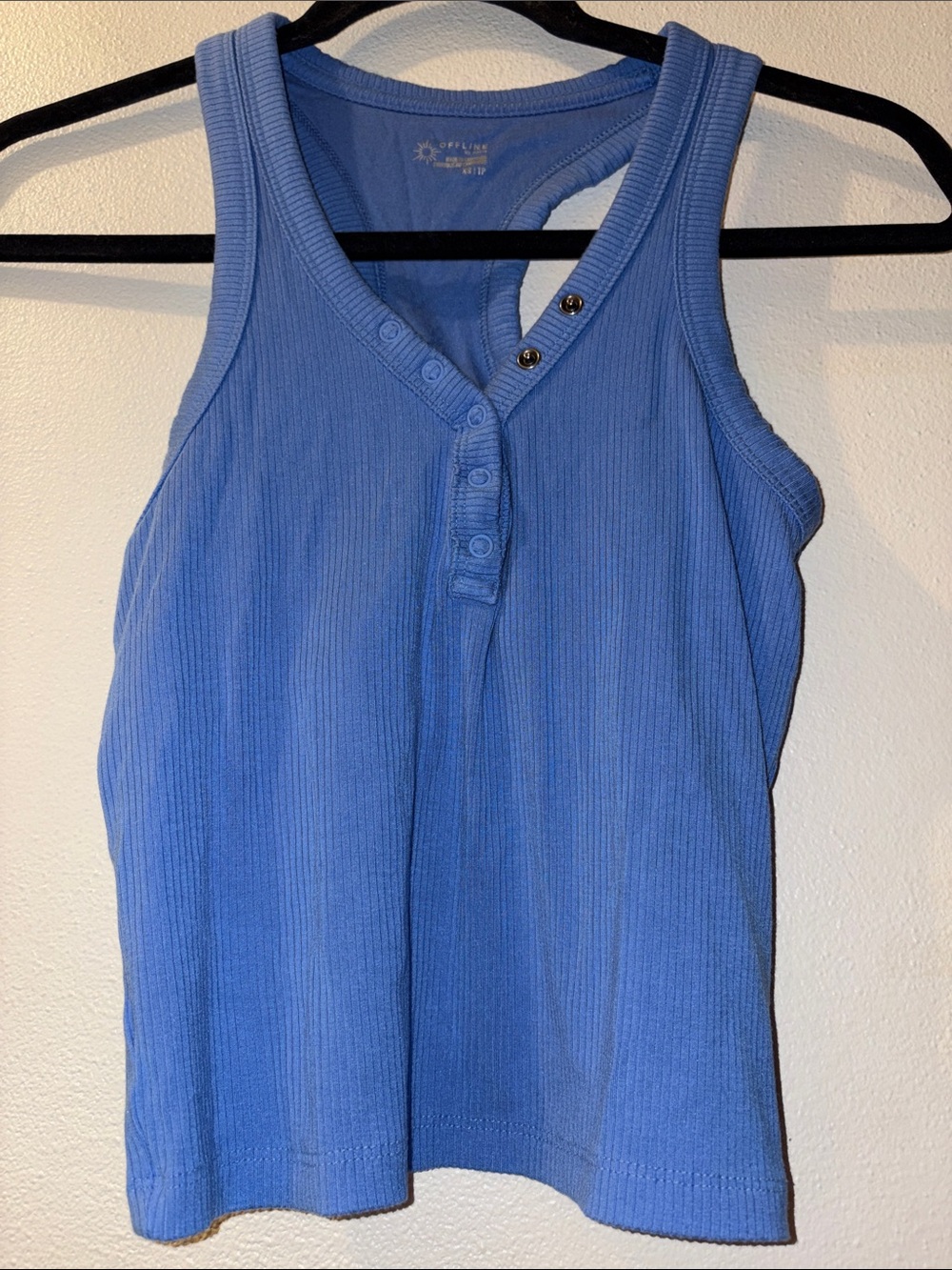 Offline by aerie blue Ribbed Henley Tank Top with built in bra